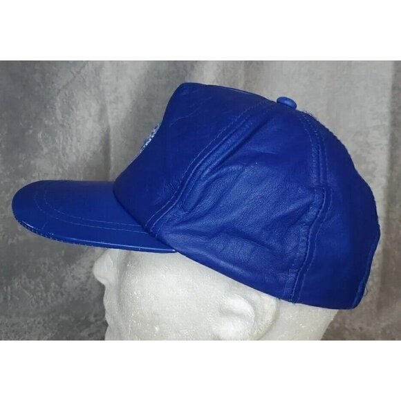 VTG Blue Leather Hat Revelstoke CAT skiing zip strap embroidered cap - Picture 2 of 10